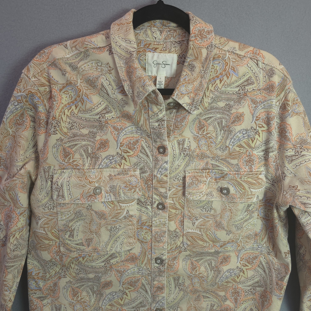 Jessica Simpson Tenley Overshirt Jacket Paisley Denim Large Button Up
